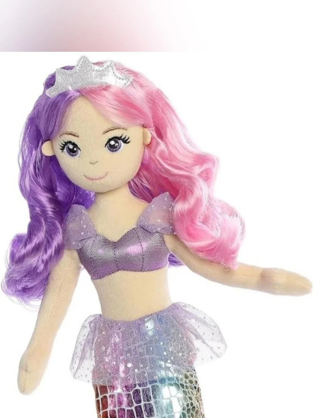 Plush Mermaid Doll in Pink & Purple Hair - Sparkle Tail Mermaid Toy